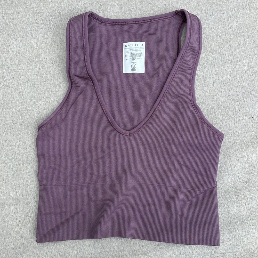 Athleta purple top, no bra needed